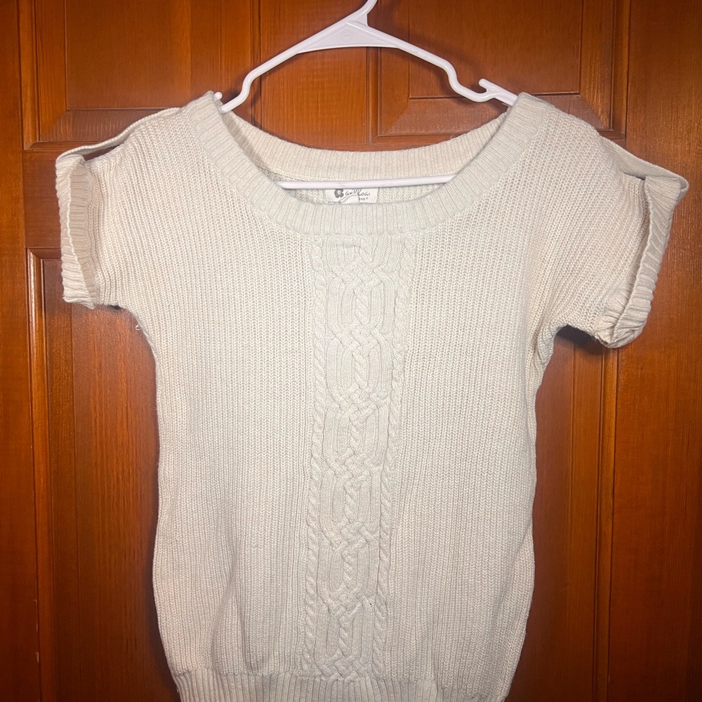 Short Sleeve Cream Cable Knit Sweater